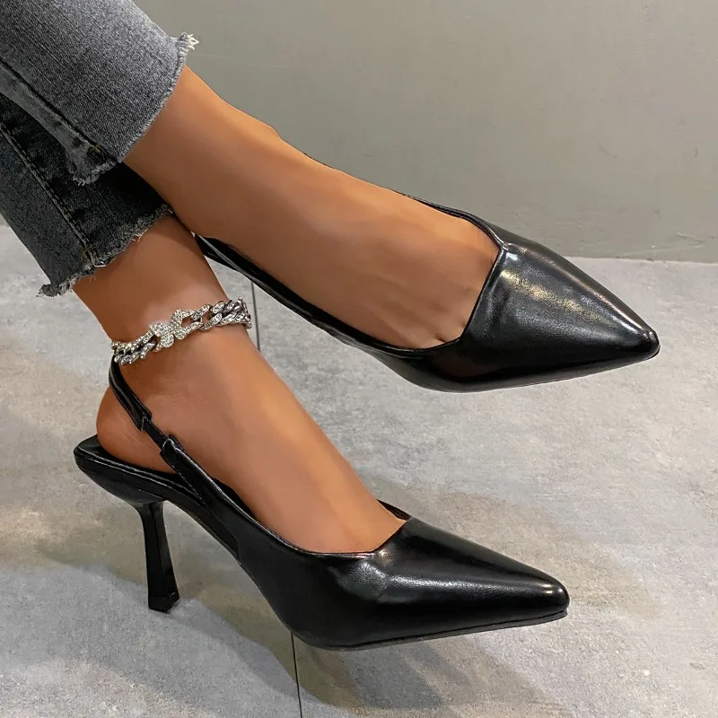Pointed Leopard Slingbacks Women Shoes Spring Summer High Heels Temperament French Short Heels Single Shoes Fashion Sexy Sandals