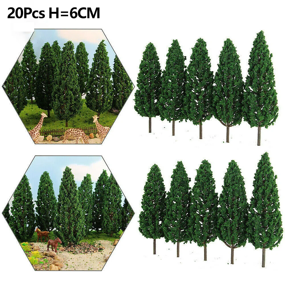 20Pcs 6cm Plastic Tower Shaped Trees Model Train Railway Railroad Scenery Landscape For Doll House Decor Pine Trees 3