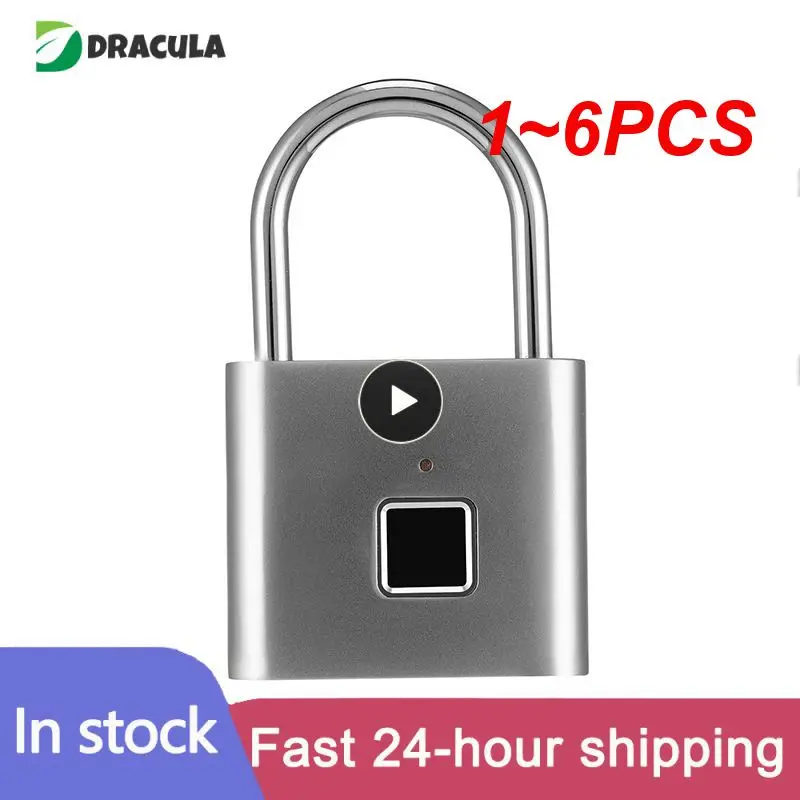 

1~6PCS Silver Fingerprint Lock Smart Padlock Thumbprint Door Padlocks Portable Anti-Theft Fingerprint Lock for Bag Drawer