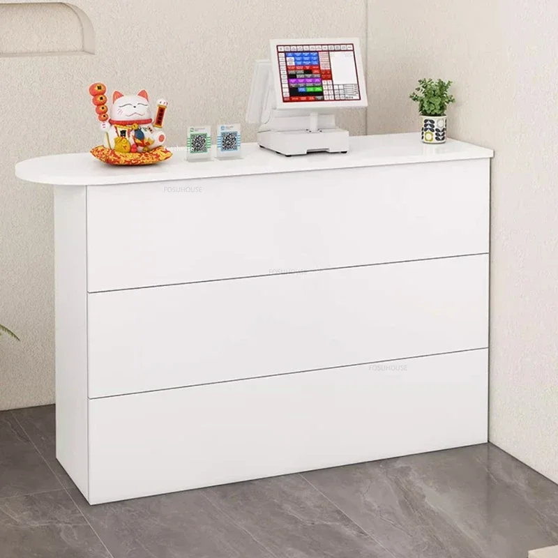 Wooden Shop Counter Modern Beauty Salon Reception Desks Clothing Store Bar Counter Cash Register Simple Office Table with Drawer