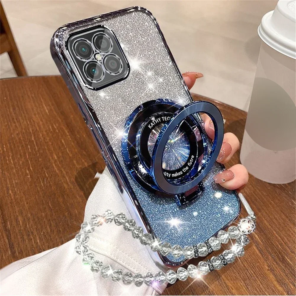 Glitter Crystal Bracelet Phone Holder with Stand - Sparkling Silicone Cover Case