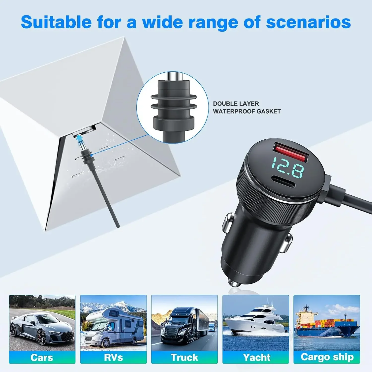 스타링크 충전기 USB 타입 C 시가 라이터 차량용 충전기 12V-24V 차량용 2M 디지털 볼트미터 방수 연장 케이블