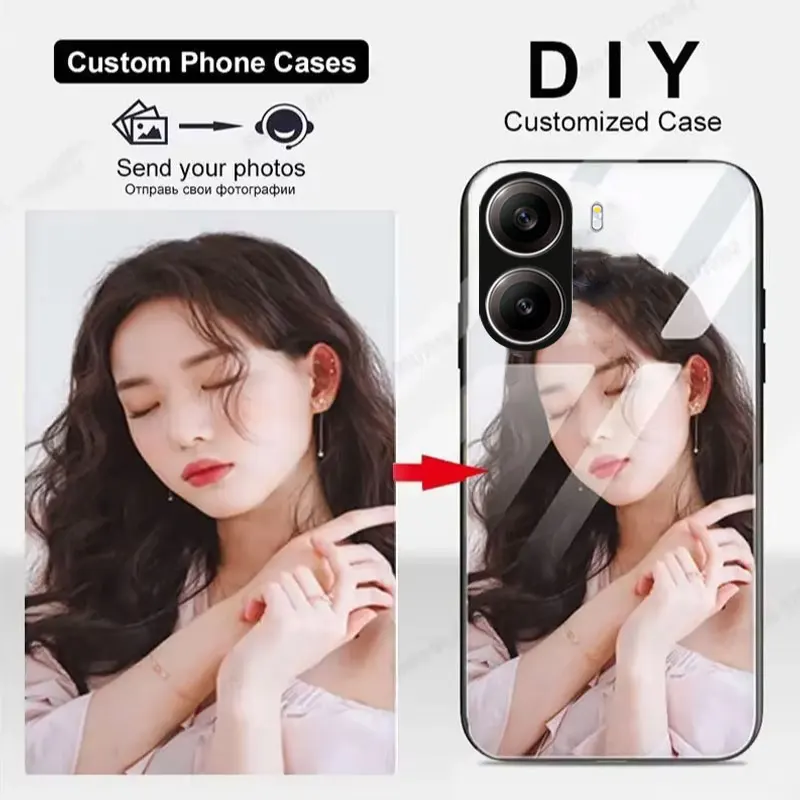 Personalized Custom Phone Case with DIY Picture and Glass Back Cover - Tassel Lanyard Bumper Edition