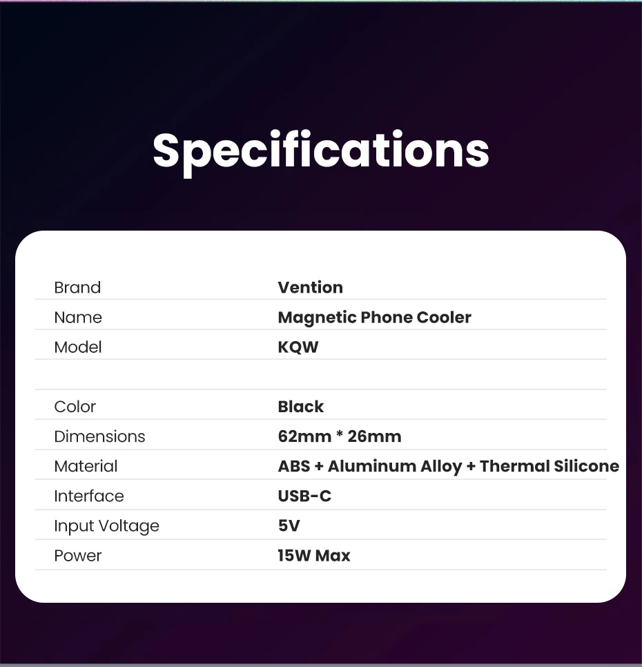 Vention Magnetischer Handy-Kühler: Schnelle Kühlung für Gaming – Handy-Kühler für iPhone 17, 16 Pro, Samsung S24, Xiaomi 17 – Kühler mit Radiator – Detail 12