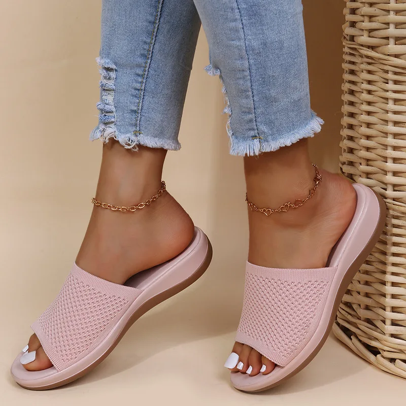 TSTCTB New Women Shoes Knitting Slippers Beach Wedges Ladies Sandals Slip-on Thick Bottom Retro Female Slippers Platform Sandals