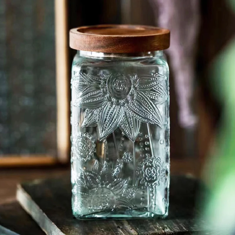 Begonia Pattern Glass Storage Jar 3