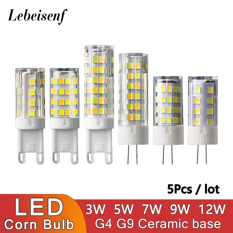 

5pcs/lot G4 G9 Base LED Ceramic Bulb 3w 5w 7w 9w 12w Constant Current Non-stroboscopic Corn Light 220V Three-tone Dimming