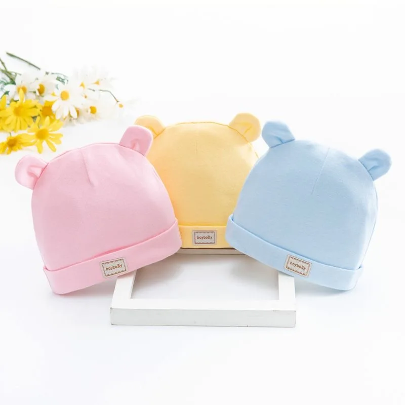 Baby Hat For Newborn Solid Color Cap Kids Bunny Hats Children Soft Cotton Breathable Sweat-Absorbent Boys Girls Baby Stuff baby hat