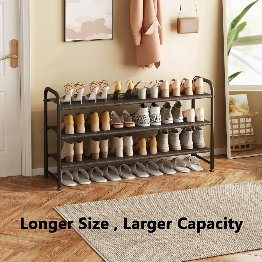 Shoe Rack 3 Tier Long Storage Organizer Wide Metal Shoe Shelf for Closet Entryway Brown
