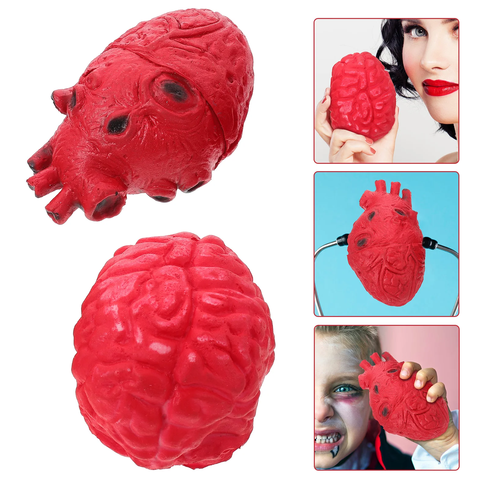 

2 Pcs Body Props Fake Organ Realistic Human Heart Decor Simulated Brains Pp Cotton Halloween Scary Prank Toy Table Top