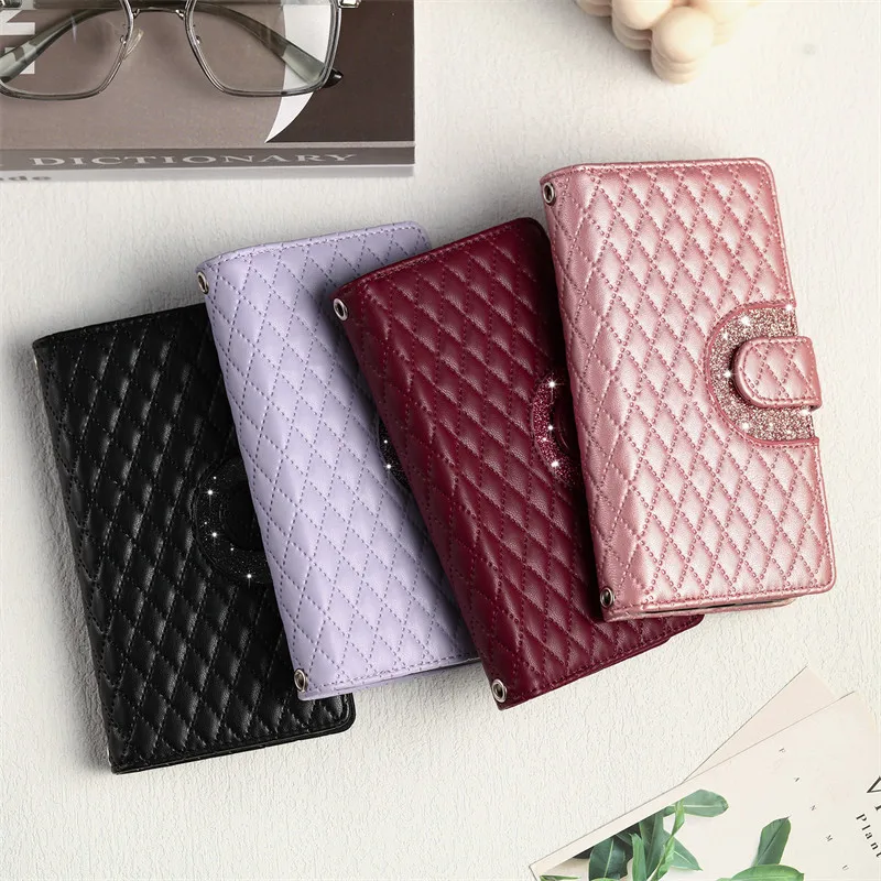 Premium Flip Leather Phone Case with Long Lanyard and Zipper Wallet Card Holder