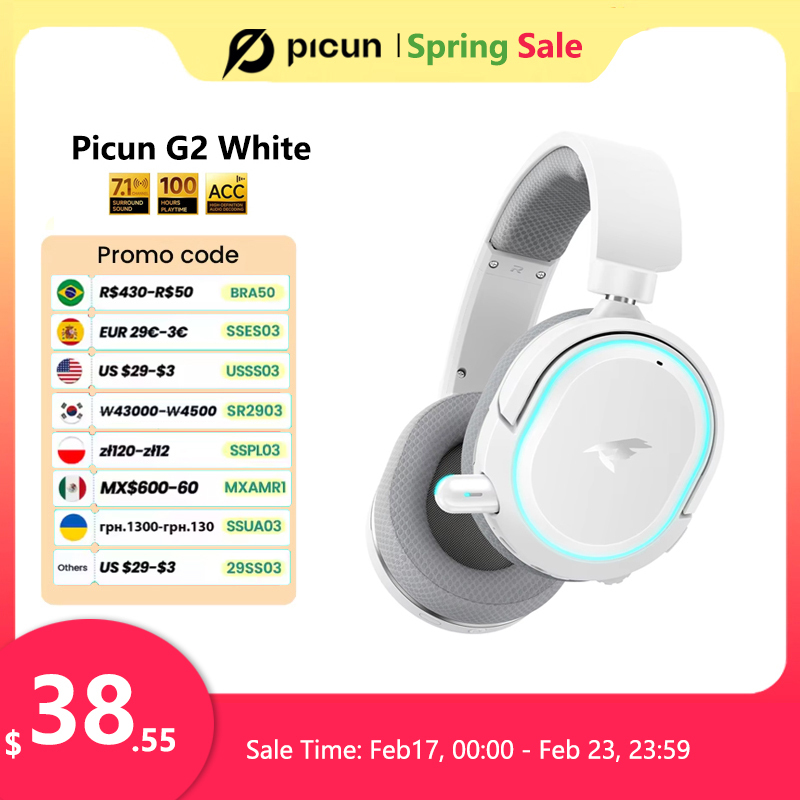 Picun G2 2.4GHz Bluetooth Wireless Gaming Headset For PC PS4 PS5 Phone Switch 5ms Low Latency 7.1 Surround Wired Headset ENC Mic
