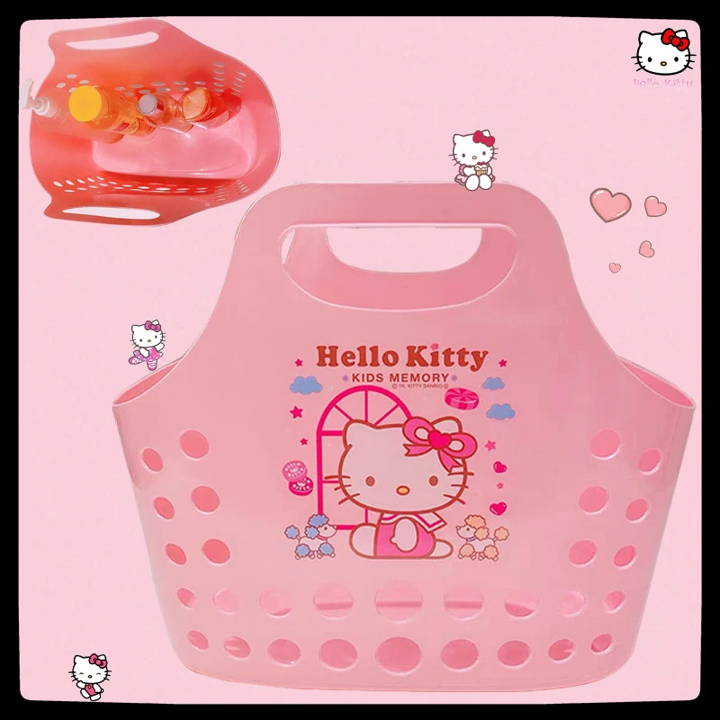 

Sanrio Kawaii Bath Basket Anime Hello Kitty Storage Bag Large Capacity Shopping Boxes Cartoon Handbag Bathroom Kitchen Supplies