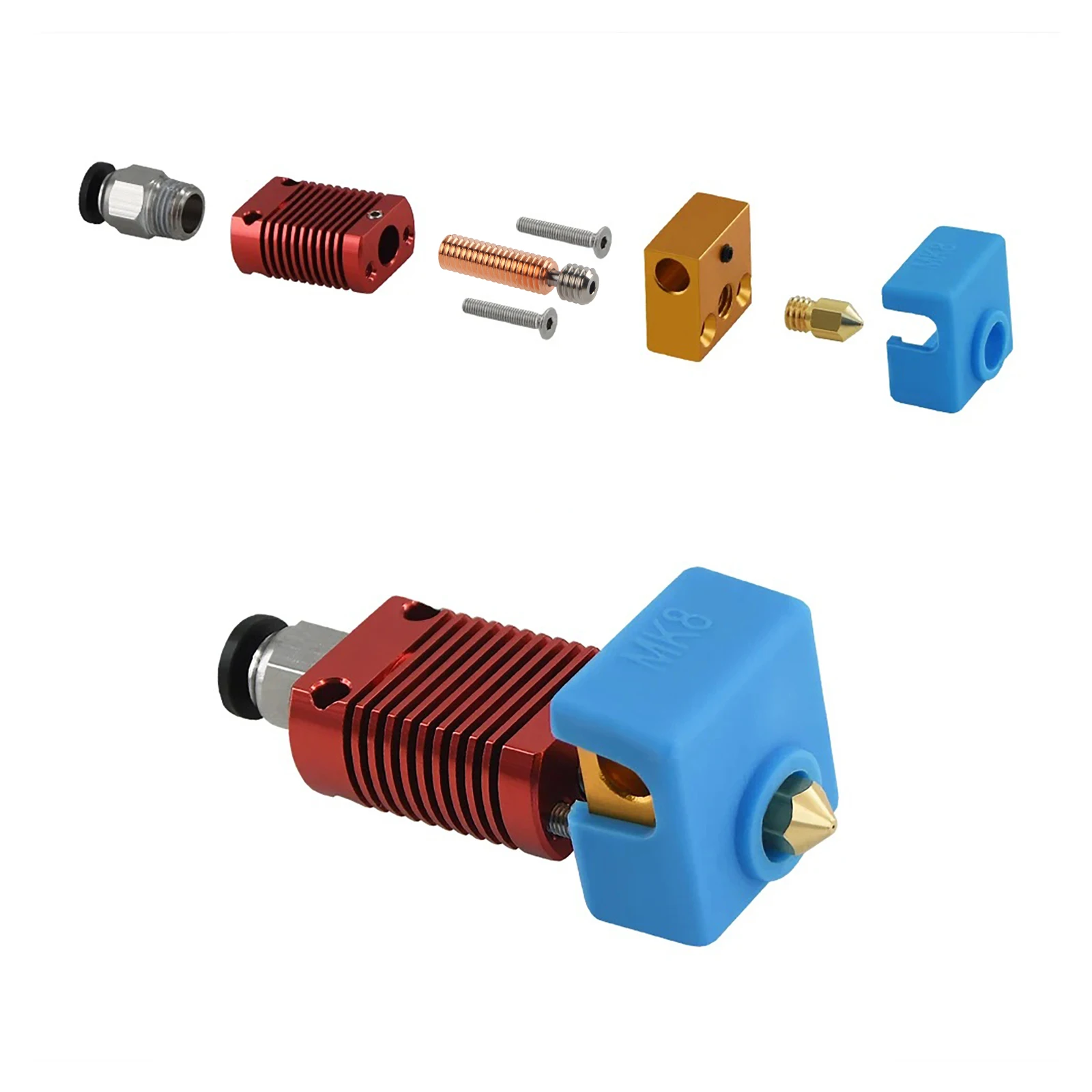 MK8 Throat 구리 티타늄 합금 열 차단 Throat, 필라멘트 MK8 핫엔드 3D 프린터 액세서리, 1.75mm, 1 개, 2 개