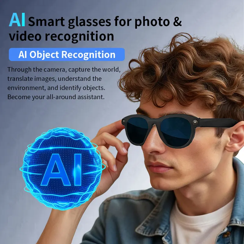 LIGE 2MP HD Camera Smart Glasses 720P Videos Record Sunglasses 290mAh Battery AI Photo Recognition Translation BT Call Glasses
