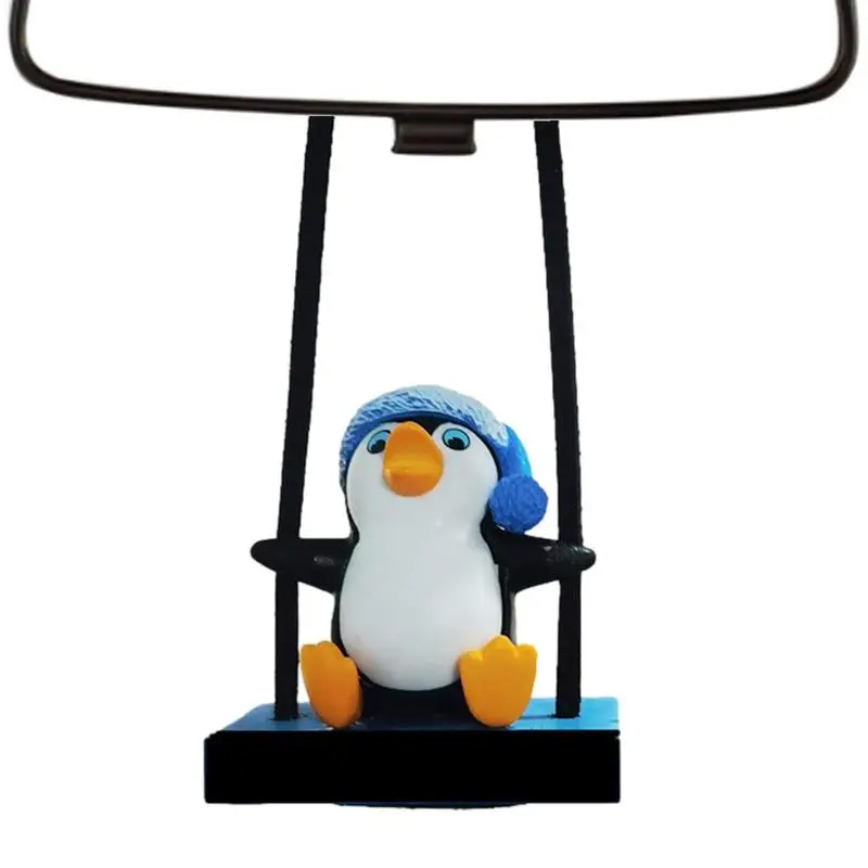 Swinging Penguin Car Cute Resin Penguin Rear View Mirror Decoration Car