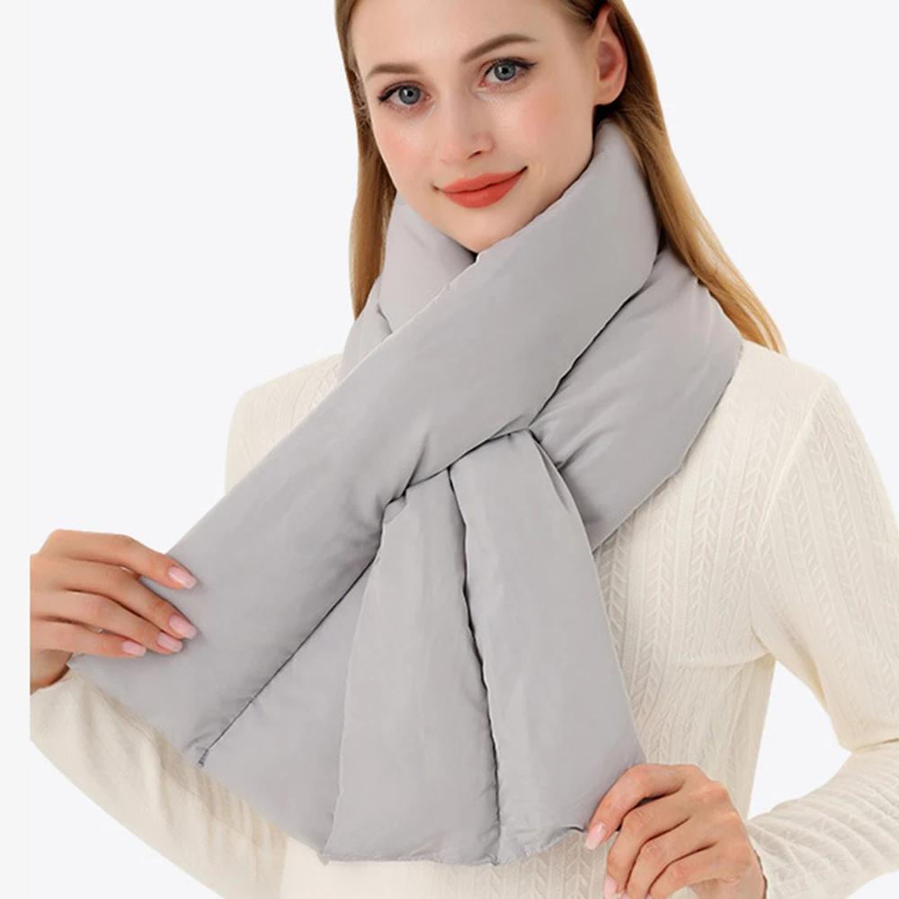 

2023 Winter Warm Cotton Padded Scarf Double Tube Down-filled Scarf Solid Color Windproof Neckerchief Outdoor Riding Ski Scarves