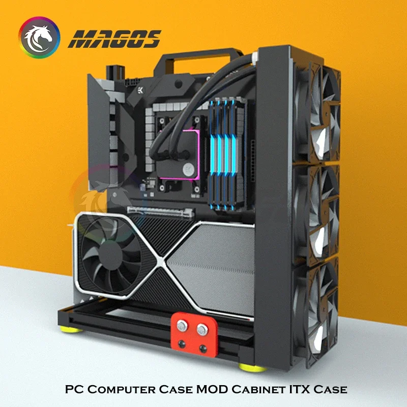 tipo Aberto pc Gamer Cabinet Rack Personalizado Itx Desktop Water Cooling Matx Liga de Alumínio Suporte Criativo Vertical Video Card - Imagem 6