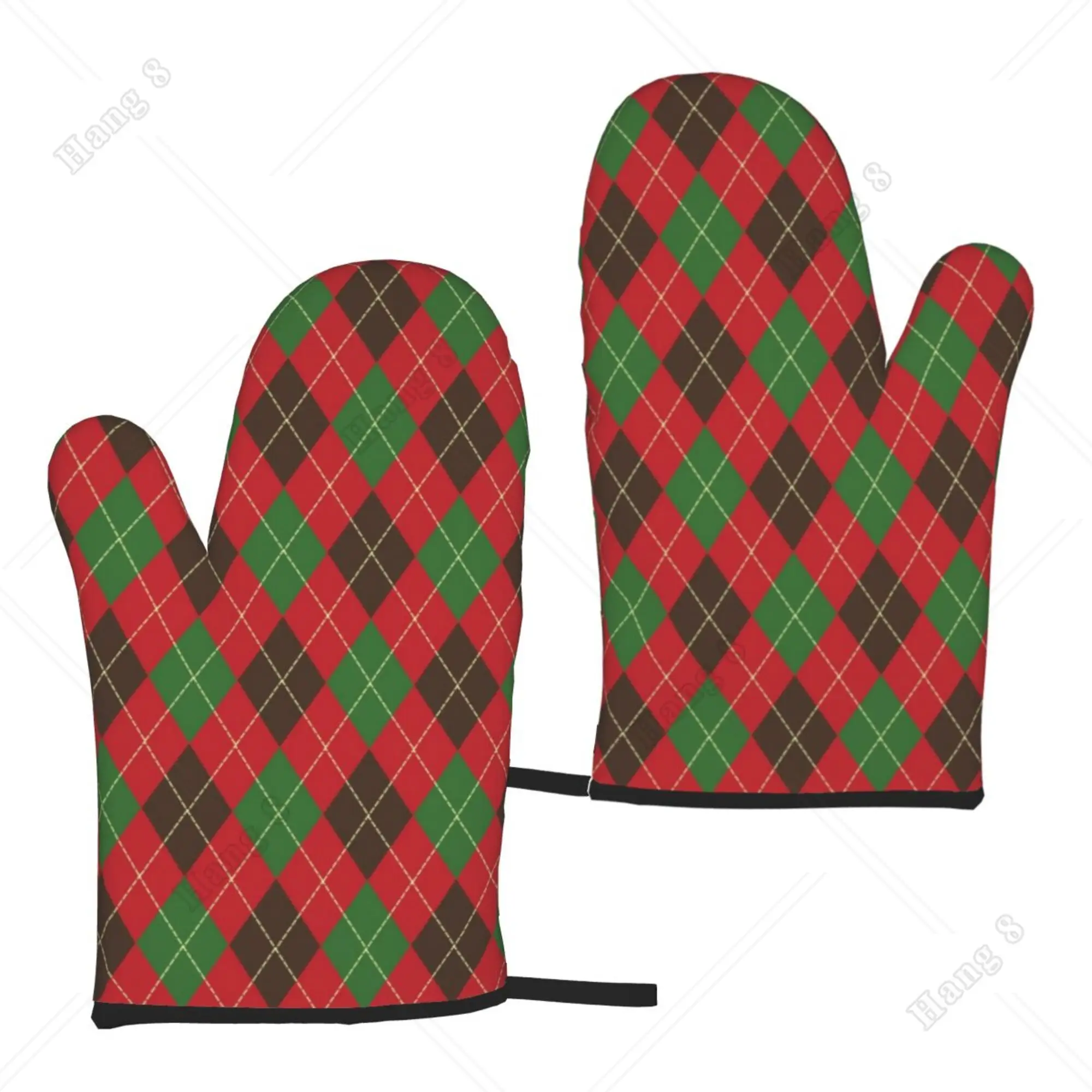 

Red and Green Argyle Pattern Christmas Oven Mitts Kitchen Gloves 2pcs Bbq Gloves Oven Gloves Heat Resistant for Cooking Baking
