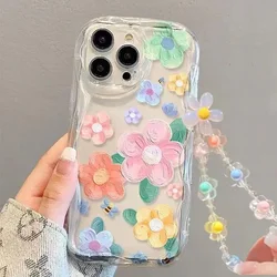 Clear Floral Phone Charm Case with Bracelet Wave Design for Samsung A15 5G 4G (S12082)