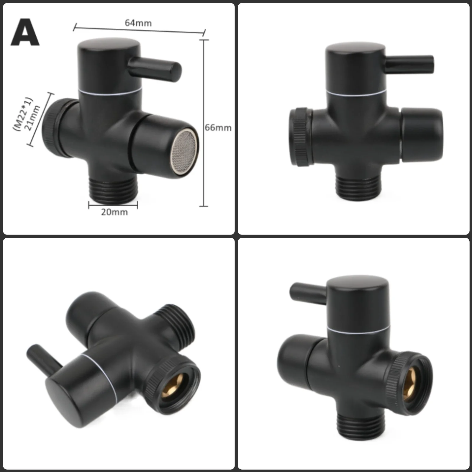 Black Brass Shower Arm Adapter G1/2&rsquo;&rsquo; G3/4 Shower Diverter Valve Handheld Head Bathroom Kitchen Accessories t adapter valve,shower head diverter valve,shower head adapter,diverter valve,faucet valve