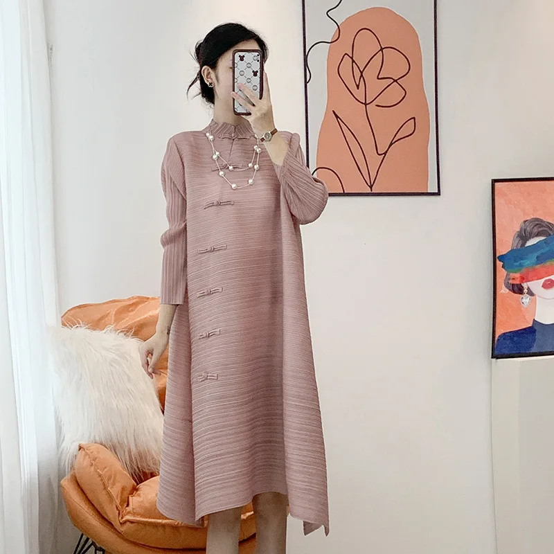 

Женское плиссированное платье миаке, повседневное однотонное Длинное свободное тонкое платье в китайском стиле, осень 2022