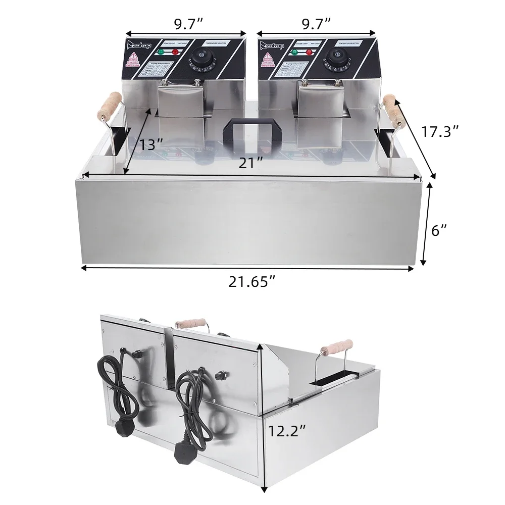 Eh83O 110V Elec Fryer, 5000W, 12.7Qt Oil, 23.26Qt Cap, SS, Single-Cylinder.