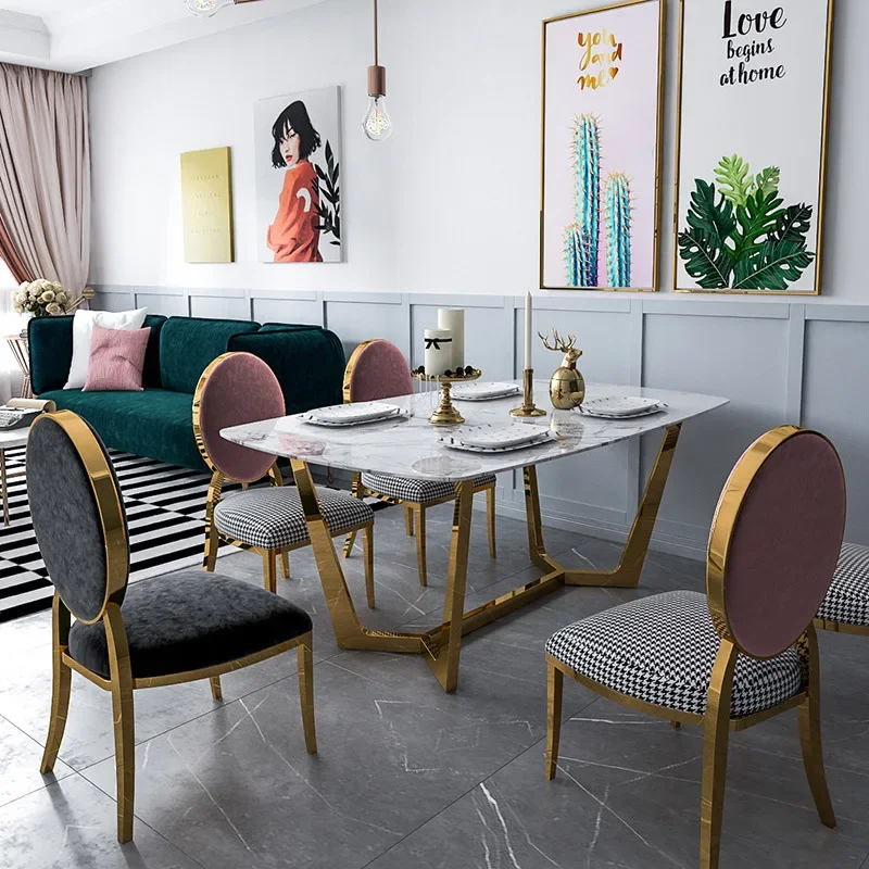 

Minimalist Italian Dining Tables Stainless Steel Dinning And Chair Luxury Dining Chairs Modern Golden Marble Dining Table Set