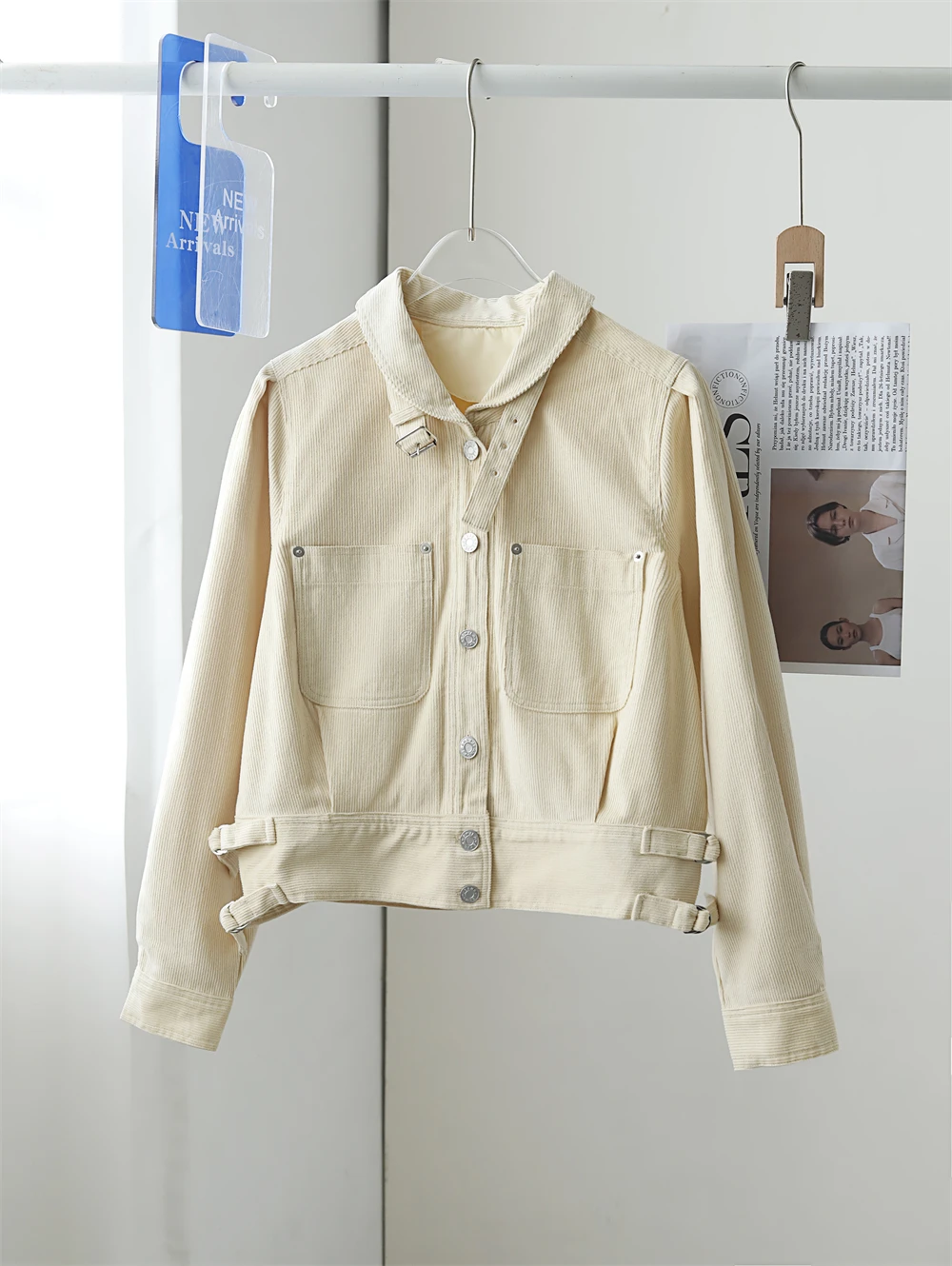 

Corduroy Jacket for Women Turn-Down Collar Single Breasted Long Sleeve Casual 2023 Coat with Pockets