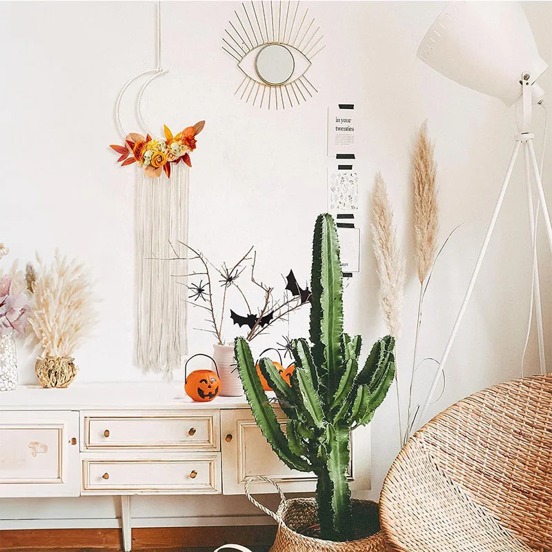 

Осенний богемный цветок, листья, Череп, полумесяц, в стиле бохо, плетеный Ловец снов для благодарности, украшение на Хэллоуин, настенные украшения для дома