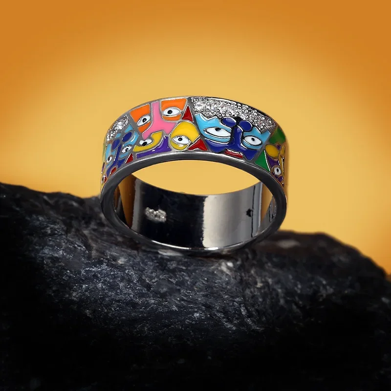 Elegant White CZ Enamel Cat Ring - Handmade Fashion Jewelry Gift
