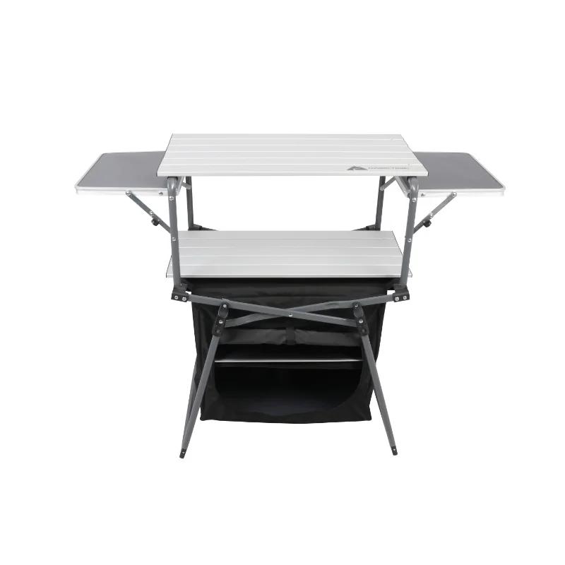 

Ozark Trail Kitchen Camping Table, Silver 26.8” W X 5.5” D In X 19.7” H Foldable Table Camping Equipment Outdoor Table