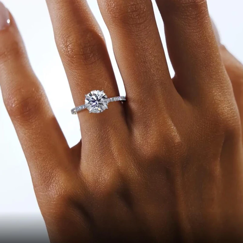 Classic 925 Sterling Sliver Engagement Wedding Promise Ring 8mm 2 Carat Round D-E Moissanite Finger Rings for Women Jewelry GRA 5