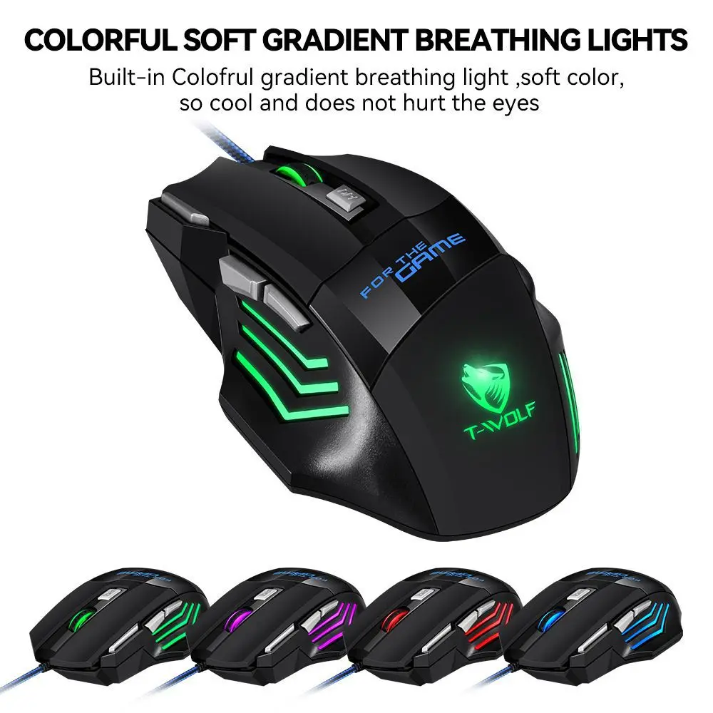 

T-WOLF M1 Wired Game Mouse Esports Colorful Glow USB Laptop Desktop Computer Office Esports Gaming Mouse Pc Gamer Completo