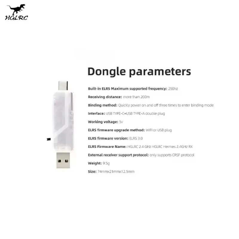 HGLRC C1 500mW ELRS 2.4GHz Dongle USB sans fil pour FPV