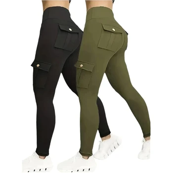 1/2/3 Pcs Seamless Yoga Cargo Leggings With Pocket Women Fashion Hip Lifting Sport Pants High Waist Fitness Elastic Slim Tight 1