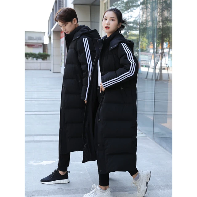 Winter Black Long Down Jacket For Male And Female Couples Korean Version  Loose And Extra Long Thickened Over Knee Jacket - AliExpress