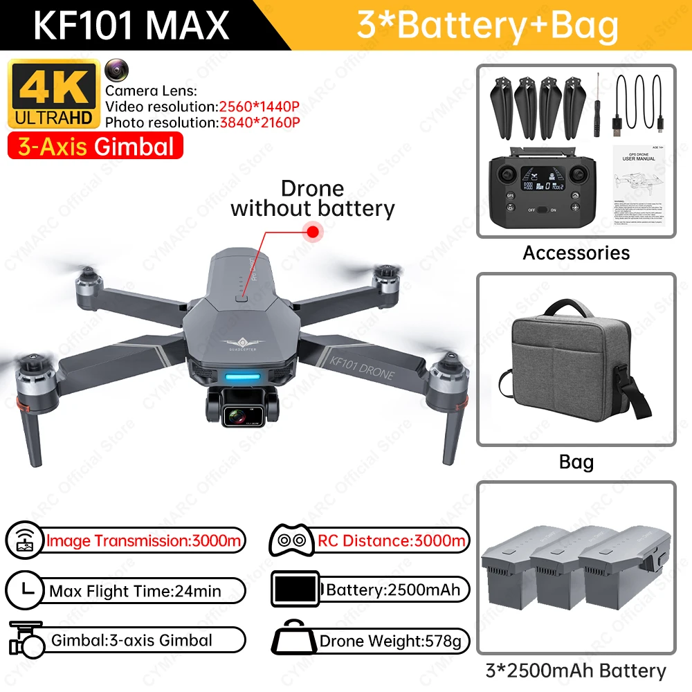 KF101 Max1 Drone 4K Professional 5G Wifi FPV Dron KF101 Max 4K HD Camera 3-Axis Gimbal GPS Drones RC Quadcopter VS SG906 Max2 explorers 4ch remote control quadcopter RC Quadcopter