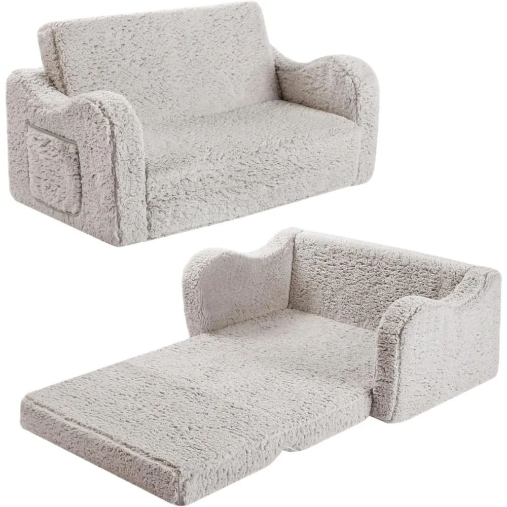Kids Chairs 2-in-1 Toddler Soft Couch Fold Out Convertible Sofa to Lounger for Girls and Boys