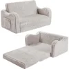 Kids Extra Wide Chairs for Toddler,2-in-1 Toddler Soft Sherpa Couch Fold Out,Convertible Sofa to Lounger for Girls and Boys,Grey 1