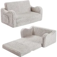 Kids Extra Wide Chairs for Toddler,2-in-1 Toddler Soft Sherpa Couch Fold Out,Convertible Sofa to Lounger for Girls and Boys,Grey 1