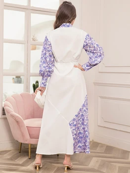 Elegant Floral Print High Neck Contrast Color Belted Shirt Sleeve Long Dress - Women's Fashion Slim Fit Maxi Dress for Spring 2