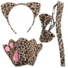 4 Piece Leopard Headband Set Animal Cosplay Accessory Halloween Costume Adult Party Headband Ears Tail Gloves Birthday Christmas 2