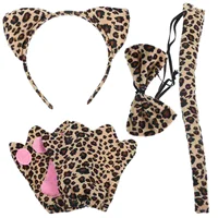 4 Piece Leopard Headband Set Animal Cosplay Accessory Halloween Costume Adult Party Headband Ears Tail Gloves Birthday Christmas 2