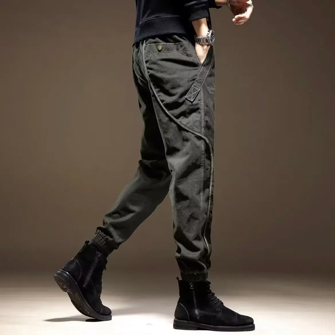 thumbnail image 1 of Pantalones cargo ajustados y ajustados para hombre, pantalones casuales para hombre, pantalones elásticos de estilo coreano, los más baratos, de alta calidad, de lujo, Harajuku, largos, de algodón, su, 1 of 4