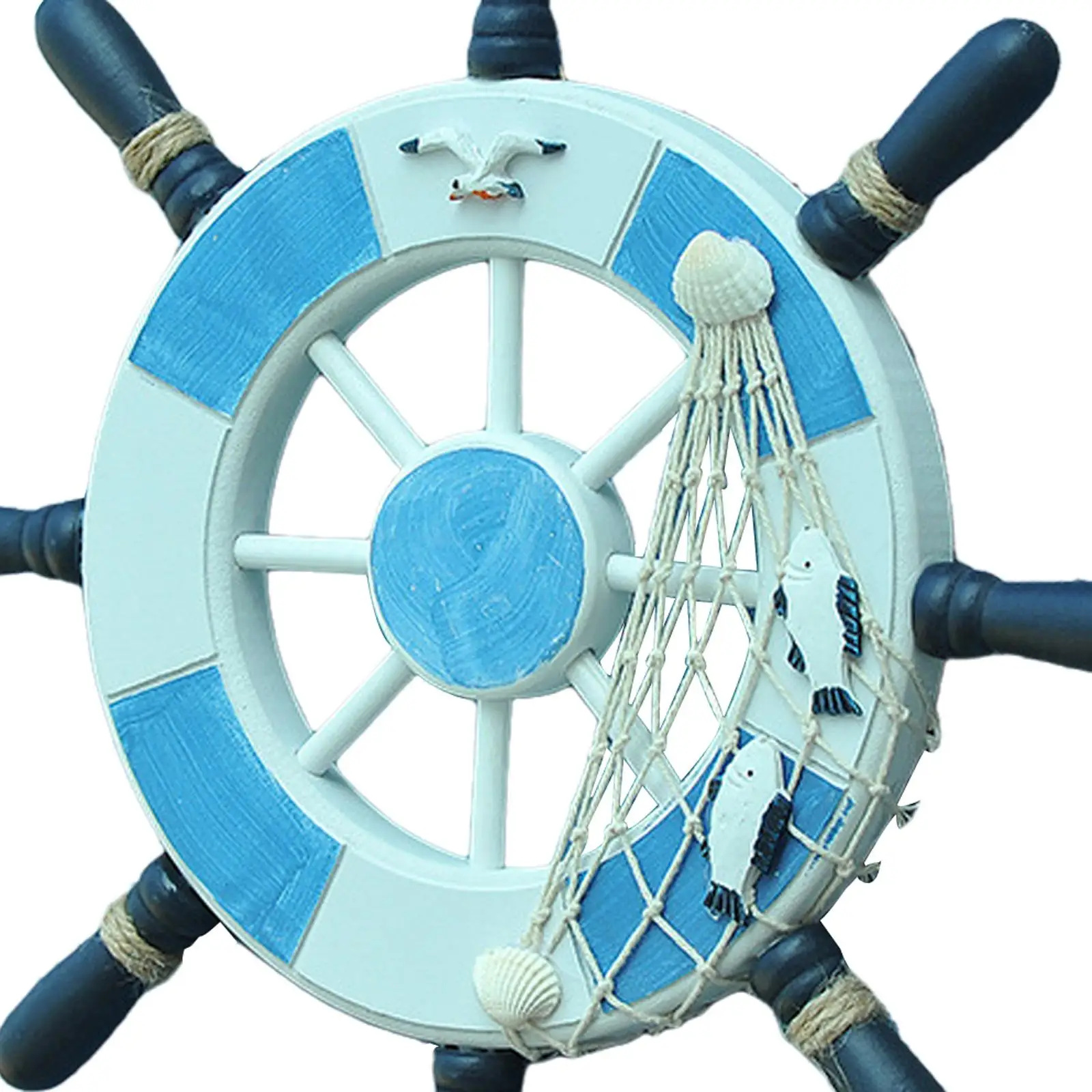 Nautical Wood Ship Wheel Wall Hanging Navy Decor Rustic Beach House Decoration for Home Office