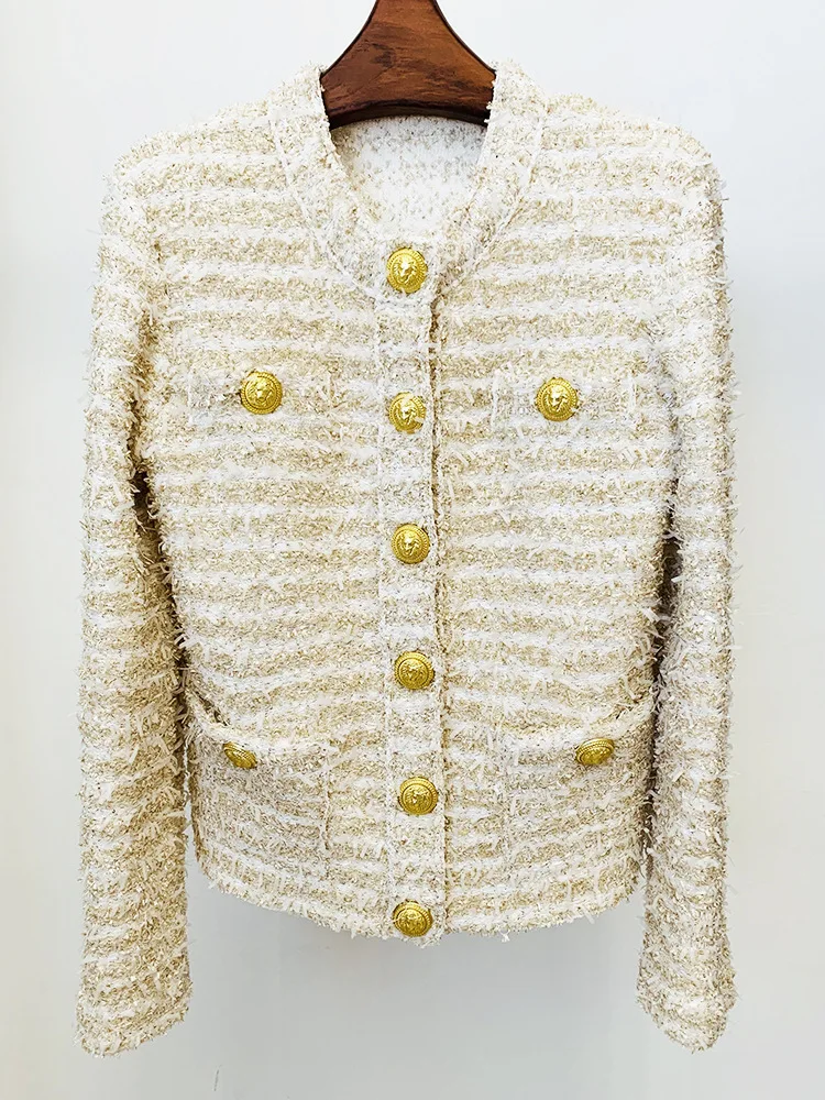 

2022 Autumn Europe Women High Quality Designer Stripe Knitted Jackets B629