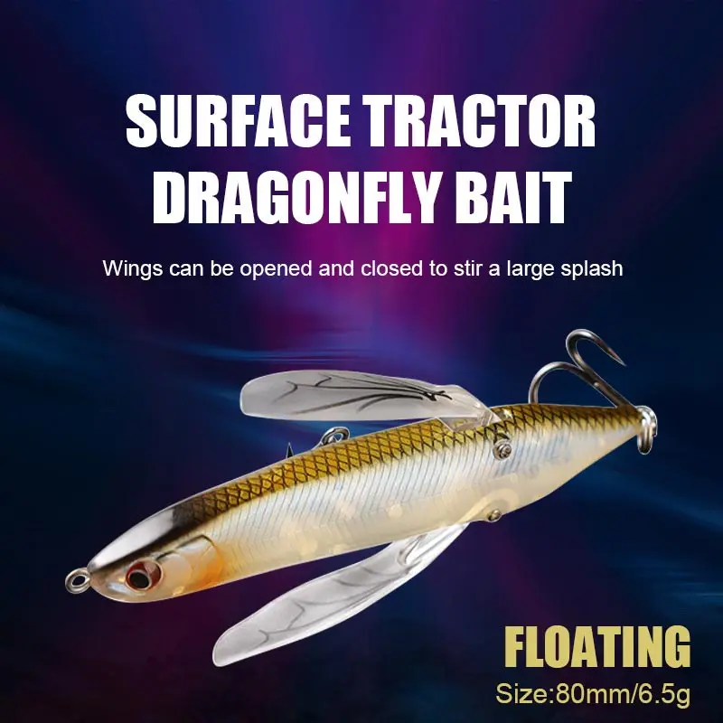 

Surface Dragonfly Topwater Crawler Bait 8cm 6.5g Artificial Superficial Buzzbait Popper Pencil Stickbait Lure For Bass Fish 1PCS