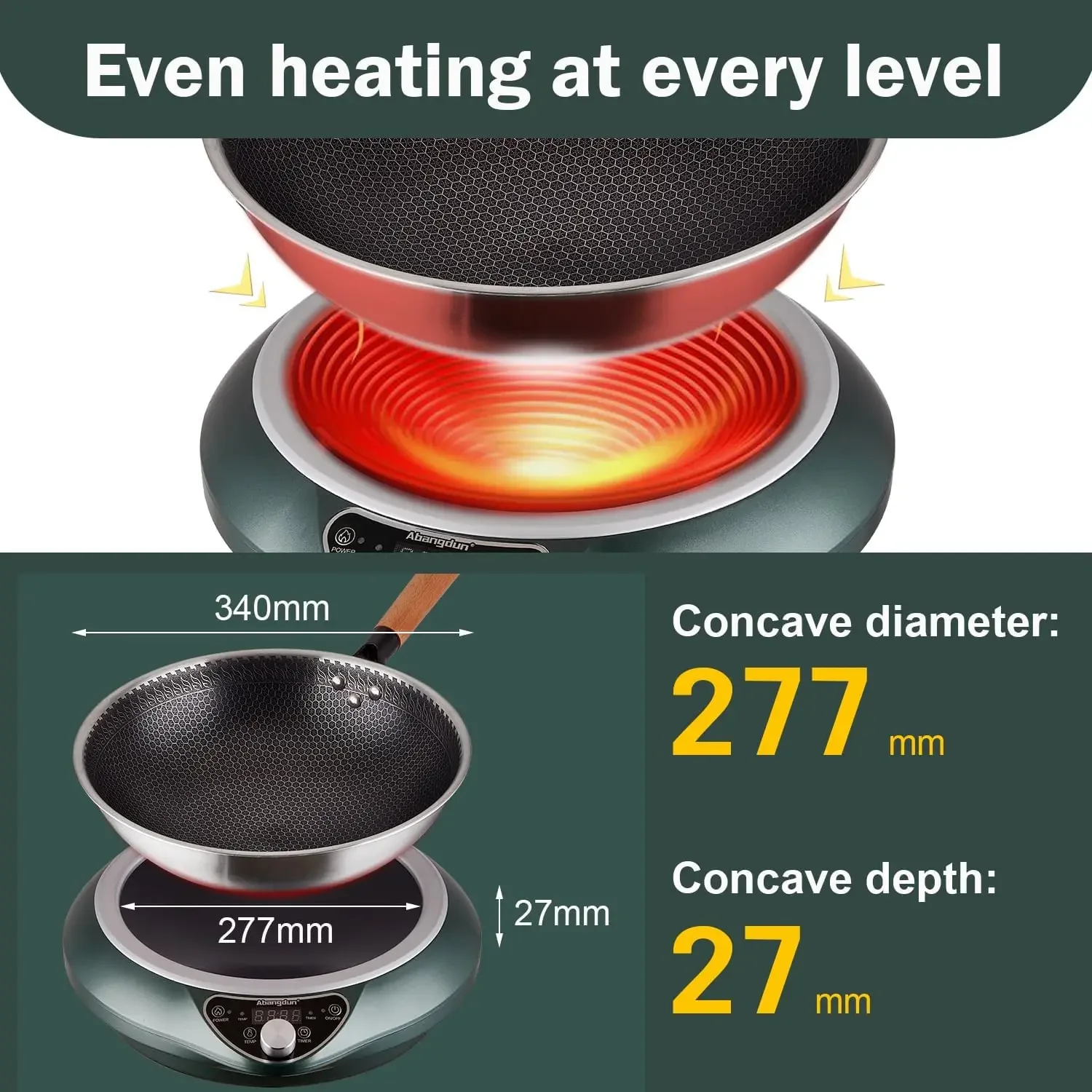 NEW.Wok Induction Cooktop 1700W 120V Wok Burner Induction Curved Electric Stove Hot Plate Round Bottom Frying Wok Evenly 3