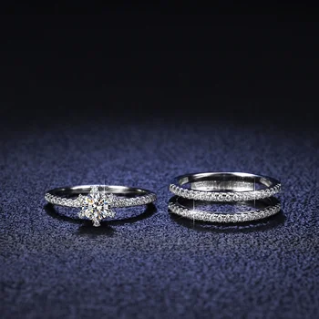 Conjunto de anillos de moissanita de Color D para mujer 2